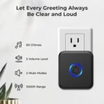 Wireless Doorbell, Waterproof Door Bell with 60 Chimes, 5 Volume Levels & 2 Mute Modes, Loud Doorbells Wireless for Home Classroom Office (1 Receiver & 1 Button, Black, American Plug) - Image 3