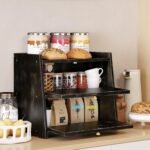 Vintage Double Layer Bread Box for Kitchen Counter Bamboo Bread Storage Container Large Capacity Bread Storage Bin (Antique Black) - Image 4