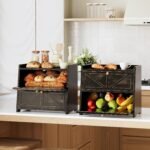Vintage Double Layer Bread Box for Kitchen Counter Bamboo Bread Storage Container Large Capacity Bread Storage Bin (Antique Black) - Image 6