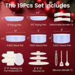 Chef Power Ceramic Nonstick Pots and Pans Set 19 Piece with Detachable Handle, Induction Dishwasher Oven Safe Cookware Set, RV Kitchen Set Removable Handle (Light Purple) - Image 3