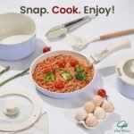 Chef Power Ceramic Nonstick Pots and Pans Set 19 Piece with Detachable Handle, Induction Dishwasher Oven Safe Cookware Set, RV Kitchen Set Removable Handle (Light Purple) - Image 7