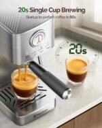 Maestri House Espresso Machine, 20 Bar ULKA Pump, Compact Espresso Maker Built-in Flow Meter Steam Milk Frother, Stainless Steel Coffee Machine for Cappuccino, Latte (Silver) - Image 5