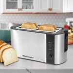 Elite Gourmet ECT-3100 Long Slot 4 Slice Toaster, Reheat, 6 Toast Settings, Defrost, Cancel Functions, Built-in Warming Rack, Extra Wide Slots for Bagels & Waffles, Stainless Steel & Black - Image 3