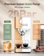 Maestri House 20 Bar ULKA Pump Espresso Machine, Compact Espresso Maker Built-in Flow Meter Steam Milk Frother, Stainless Steel Coffee Machine for Cappuccino, Latte, Rose Golden - Image 3