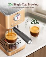 Maestri House 20 Bar ULKA Pump Espresso Machine, Compact Espresso Maker Built-in Flow Meter Steam Milk Frother, Stainless Steel Coffee Machine for Cappuccino, Latte, Rose Golden - Image 5