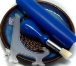 All-in-one Premium Ceramic Garlic Grater Plate 4-Piece Set - Brown Milkyway Glazed Design - For Garlic, Ginger, Chocolate, and more! - Comes with 5.25" Plate, Peeler, Brush, and Stand - Image 4