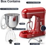 Stand Mixer, 6.5QT 10-Speed Tilt-Head Electric Stand Mixer, 3-In-1 Kitchen Mixer with Bowl, Dough Hook, Whisk and Beater, Food Mixer for Baking, Cake and Most Home Cooks, Red - Image 3