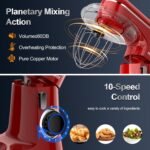 Stand Mixer, 6.5QT 10-Speed Tilt-Head Electric Stand Mixer, 3-In-1 Kitchen Mixer with Bowl, Dough Hook, Whisk and Beater, Food Mixer for Baking, Cake and Most Home Cooks, Red - Image 4