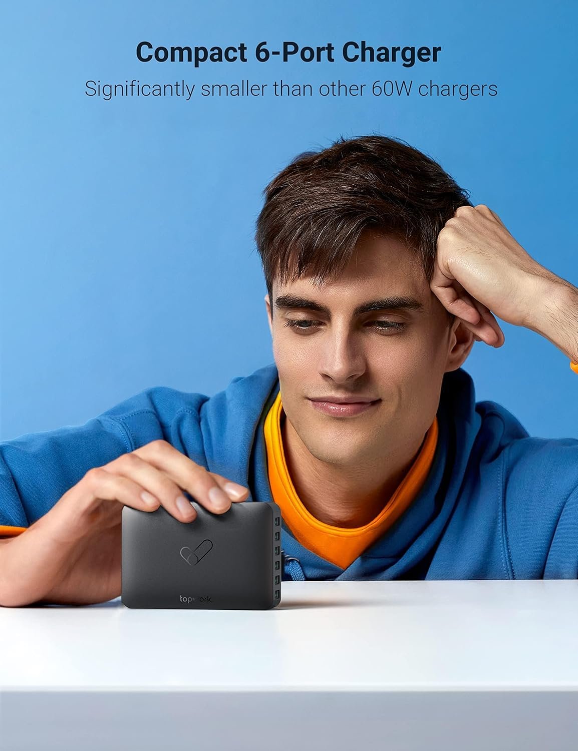 USB Charging Station, Topvork 6-Port USB Wall Charger, Multiport 60W USB Charging Hub, 6-in-1 Desktop USB Charger, Compact USB Charger Block (6A-Black) - Image 3