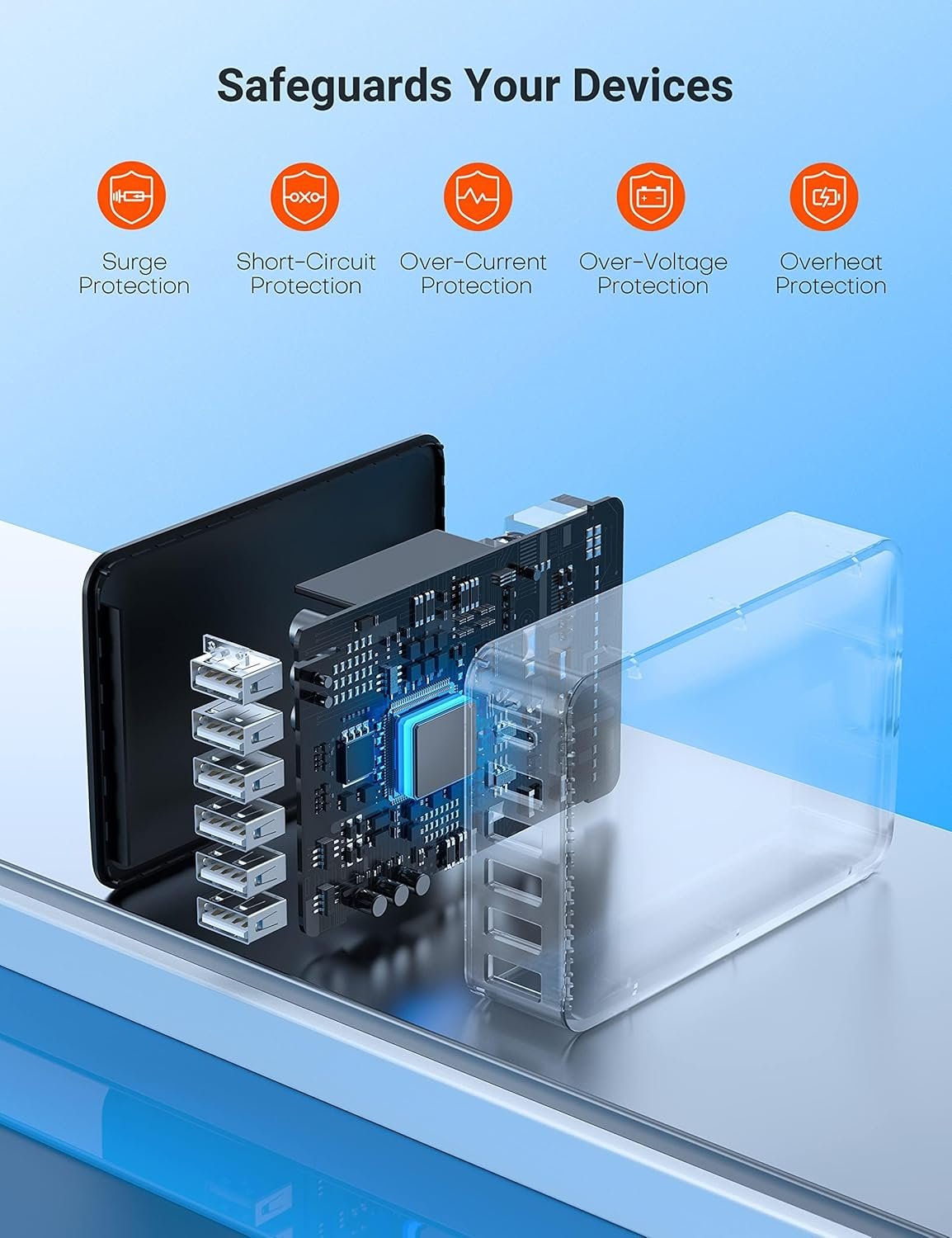 USB Charging Station, Topvork 6-Port USB Wall Charger, Multiport 60W USB Charging Hub, 6-in-1 Desktop USB Charger, Compact USB Charger Block (6A-Black) - Image 7