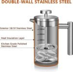 Miuly 21 oz Stainless Steel French Press 600ML Coffee Press with 3 Level Filtration System, Double Wall Insulated French Press with 2 Filters for Home or Office, Silver - Image 5