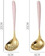 Pink Gold Soup Ladle Colander Slotted Spoon Set Skimmer Strainer Stainless Steel Gravy Hot Pot Server - Image 3