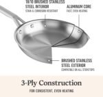 Calphalon Brushed 3-Ply Stainless Steel Cookware Set w/Turbo Heat Tech 6 Piece Includes Frying Pans, Pots and Pans Set, Induction, Oven Safe 450F, Brushed Stainless Silver - Image 4