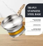KOCH SYSTEME CS Stainless Steel Frying Pan Set, 18/10 Stainless Steel Pan Set with Stylish Removable Handles, Tri-Ply Steel Base, Save 75% Space, Induction Compatible Skillets, 8" & 9.5" & 11" - Image 3