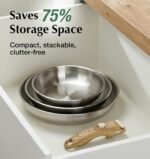 KOCH SYSTEME CS Stainless Steel Frying Pan Set, 18/10 Stainless Steel Pan Set with Stylish Removable Handles, Tri-Ply Steel Base, Save 75% Space, Induction Compatible Skillets, 8" & 9.5" & 11" - Image 4