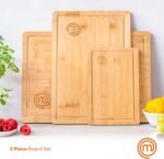MasterChef Bamboo Cutting Boards for Kitchen, Wooden Cutting Board Set of 3, Natural, Organic & Food Safe Surface, Reversible Large, Medium & Small Wooden Chopping Boards with Juice Grooves - Image 3