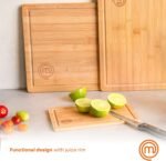 MasterChef Bamboo Cutting Boards for Kitchen, Wooden Cutting Board Set of 3, Natural, Organic & Food Safe Surface, Reversible Large, Medium & Small Wooden Chopping Boards with Juice Grooves - Image 5