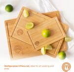MasterChef Bamboo Cutting Boards for Kitchen, Wooden Cutting Board Set of 3, Natural, Organic & Food Safe Surface, Reversible Large, Medium & Small Wooden Chopping Boards with Juice Grooves - Image 6