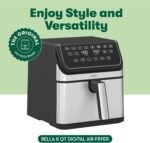 bella 8 Qt Digital Air Fryer with TurboCrisp Technology, Large Family Size Nonstick Cooking Basket and Crisping Tray, Multiple Preset Functions, Auto Shutoff, Silver, 1750 Watt - Image 3
