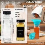 AISIPRIN 24 Pcs Glass Spice Jars with 398 Labels, 4oz Empty Square Spice Containers Seasoning Bottles - Shaker Lids, Funnel, Brush and Marker Included(Black Metal Caps) - Image 3