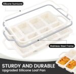 Vinino Silicone Mini Loaf Pans with Metal Reinforced Frame-2 Pack, Non-stick Silicone Bread Pan for Baking 8-Cavity, Tiny Banana Bread Set, Dishwasher Safe Brownie Pan-Cream - Image 3