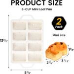 Vinino Silicone Mini Loaf Pans with Metal Reinforced Frame-2 Pack, Non-stick Silicone Bread Pan for Baking 8-Cavity, Tiny Banana Bread Set, Dishwasher Safe Brownie Pan-Cream - Image 4