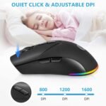 Wireless Bluetooth Mouse, Rechargeable USB Optical Mouse, 3 Adjustable DPI, LED Silent Dual Mode(Bluetooth 5.2 and 2.4G) Wireless Mouse for Laptop, PC, Mac，Ipad，Wide Compatibility. (Black) - Image 5