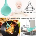 MIBOTE Silicone Cooking Kitchen Utensils Set with Holder, Wooden Handles Cooking Tool BPA Free Turner Tongs Spatula Spoon Kitchen Gadgets Set for Nonstick Cookware (Teal) - Image 3