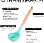 MIBOTE Silicone Cooking Kitchen Utensils Set with Holder, Wooden Handles Cooking Tool BPA Free Turner Tongs Spatula Spoon Kitchen Gadgets Set for Nonstick Cookware (Teal) - Image 4