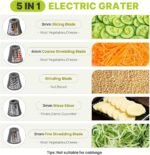 5 in 1 Electric Cheese Grater for Block Cheese, Kitchen Automatic Cheese Shredder & Salad Shooter, Easy to Clean Vegetable Chopper for Cheese,Cucumber, Potato, Carrots, Nut - Image 3