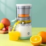 Electric Citrus Juicer, Automatic Orange Juice Extractor, White and Mint Green, Kitchen Appliance with Pour Spout - Image 3
