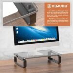 Hemudu Computer Monitor Stand Riser Multi Media Desktop Stand for Flat Screen LCD LED TV, Laptop/Notebook, with Tempered Glass and Metal Legs, Black HD02B-001U - Image 3