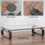 Hemudu Computer Monitor Stand Riser Multi Media Desktop Stand for Flat Screen LCD LED TV, Laptop/Notebook, with Tempered Glass and Metal Legs, Black HD02B-001U - Image 4