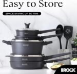 THE ROCK SOHO 15Pcs Cookware Set – Pots and Pans Set Non Stick with ROCK.TEC – Compact for Urban Kitchens, Nothing Sticks, Never Warps, Lasts Longer, Induction & Dishwasher Safe, Black - Image 6