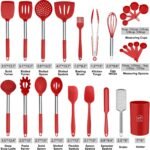 Silicone Cooking Utensil Set,Kitchen Utensils 26 Pcs Set,Non-stick Heat Resistant Silicone,Cookware with Stainless Steel Handle - Red - Image 3