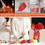 Silicone Cooking Utensil Set,Kitchen Utensils 26 Pcs Set,Non-stick Heat Resistant Silicone,Cookware with Stainless Steel Handle - Red - Image 4
