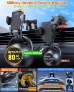 HTU 2026 Upgraded [True Military-Grade] Car Phone Holder【Safety Certs & No Smell】 Cell Phone Holder for Car Mount for Dashboard Windshield Air Vent Long Arm Thick Case,Black - Image 4