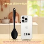 2 Pcs Small Silicone Spoons,8Inch Mixing Spoons for cooking,Heat Resistant for Kitchen Cooking Baking Stirring Mixing Tools (Black A) - Image 3