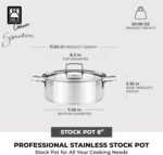 BRA COOKWARE Signature Stainless Steel Stock Pot w/Glass Lid | 8 Inch 2.4 Quart Professional Grade Cooking Pot | PFOA Free Deep Pot | All Cooktops | All Cooktops (incl. Induction) & Oven Safe - Image 3