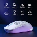 DIERYA M1 Wireless Gaming Mouse, 24000DPI, 180Hrs Battery, 16.8M RGB, 6 Programmable Buttons, Lightweight, Tri-Mode (2.4G/BT5.2/USB-C) for PC/Mac/Laptop - White - Image 3