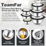 TeamFar Mixing Bowls with Lids Set of 6, Stainless Steel Metal Salad Bowls with Non-Slip Bottom, For Mixing Serving Prepping, Healthy & Heavy Duty, Black,4.6/3.5/2/1.5/1/0.7 QT - Image 5