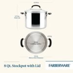 Farberware Brilliance Stainless Steel Stockpot with Glass Lid, 8 Quart, Dishwasher Safe and Induction Ready, Compatible with All Cooktops, Stainless Steel - Image 3