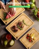 Kitsure Cutting Board Set - 3-Piece Wooden Cutting Boards for Kitchen with Juice Groove, Handles, Hang Holes, Stylish Kitchen Essentials for Chpping & Serving, Natural, 0.4"Th - (L+M+S) - Image 3