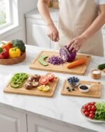 Kitsure Cutting Board Set - 3-Piece Wooden Cutting Boards for Kitchen with Juice Groove, Handles, Hang Holes, Stylish Kitchen Essentials for Chpping & Serving, Natural, 0.4"Th - (L+M+S) - Image 4
