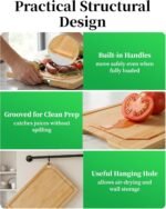 Kitsure Cutting Board Set - 3-Piece Wooden Cutting Boards for Kitchen with Juice Groove, Handles, Hang Holes, Stylish Kitchen Essentials for Chpping & Serving, Natural, 0.4"Th - (L+M+S) - Image 5