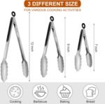 9 Pieces Stainless Steel Kitchen Tongs Grilling Locking Cooking Tongs Non-Slip Metal Food Tongs for Cooking, Salad and BBQ, 7, 9 and 12 Inch - Image 3
