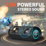 Wireless Portable Speaker,IPX7 Waterproof Bluetooth Speaker, 25W Loud Stereo Sound, Bassboom Technology, TWS Pairing, Built-in Mic, 16H Playtime with Lights for Home Outdoor - Black - Image 3