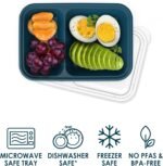 Bentgo Prep - 2-Compartment Snack Containers with Lids - Reusable, Microwaveable, Durable, PFAS & BPA-Free, Freezer and Dishwasher-Safe Meal Prep Food Storage - 10 Trays & 10 Lids (Deep Teal) - Image 4