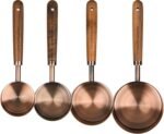 Smithcraft Copper Measuring Cups & Spoons Set 8, Stainless Steel Measuring Cups and Spoons Set for Baking and Kitchen, Metric & US Metal Measure Cup & Spoon with Wood Handle for Dry & Liquid - Image 3