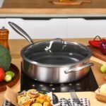 LOLYKITCH 5 QT Hybrid Ceramic Coating Non Stick Tri-Ply Stainless Steel Sauté Pan with Lid, 12 Inch Deep Frying Pan PFOA & PFOS Free,Induction Cooking Pan, Dishwasher and Oven Safe - Image 4